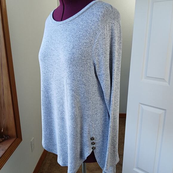 Misia Sweater Tunic Blouse XL blue-grey heather button detail long sleeve scoop - Picture 1 of 12